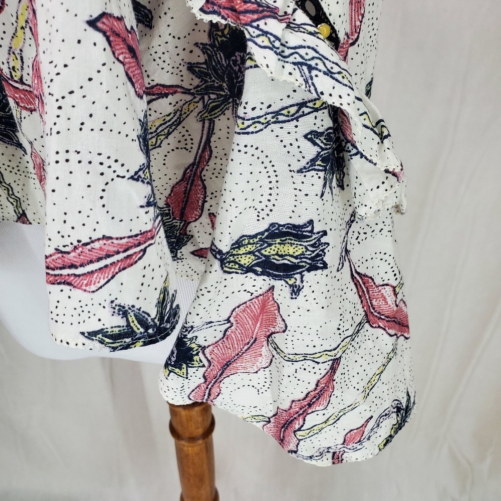 ISABEL MARANT 40 Unice Floral Print Ruffled Top Pink White Black Blouse Ecru - Picture 12 of 16